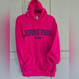 Jerzees Womans Hot Pink Sweatshirt Hoodie with Dark Blue Johns Pass Florida  L